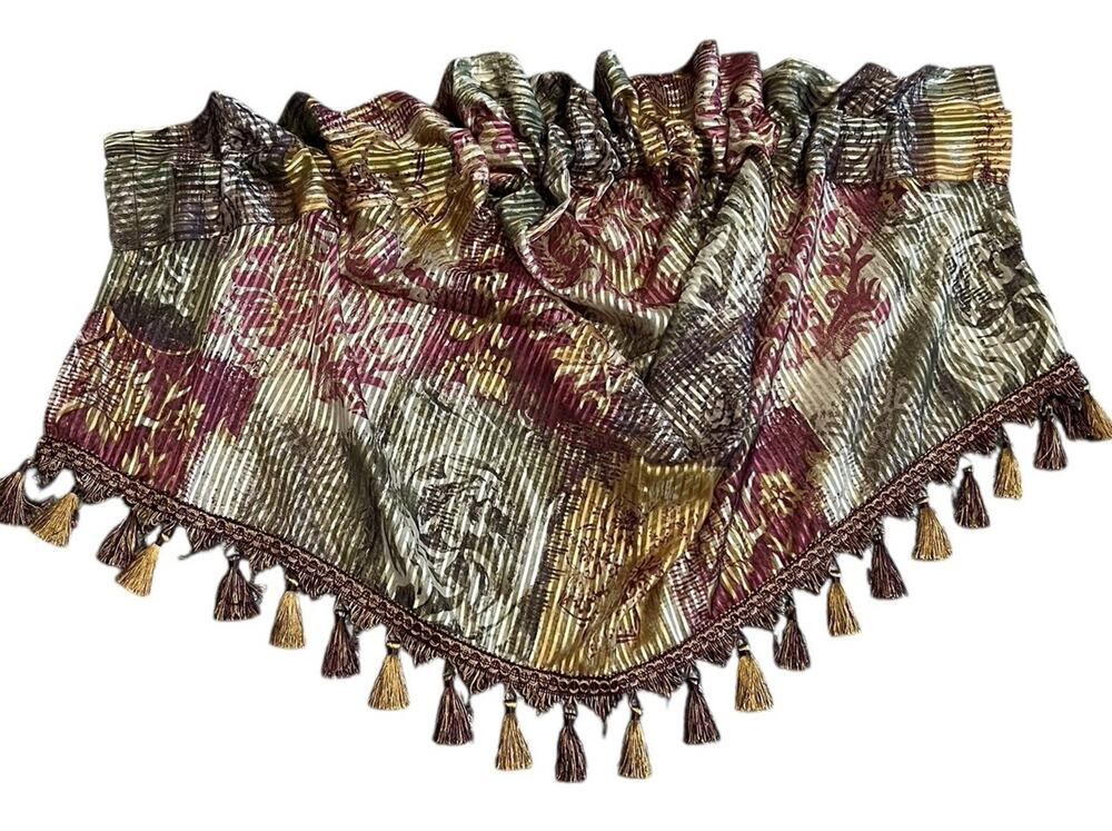 Chris Madden Drapery 4 Panels 4 Waterfall Crystal Tassel VALANCES Burgundy Gold